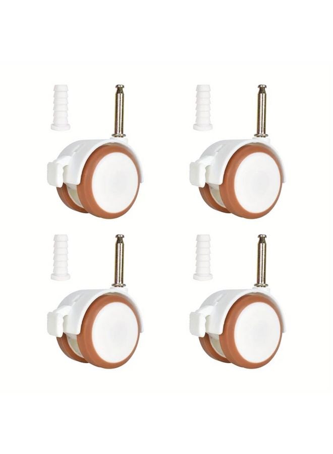 4Pcs White Rubber Casters With Brakes For Furniture Beds Cabinets Noiseless Wheels - Image 1