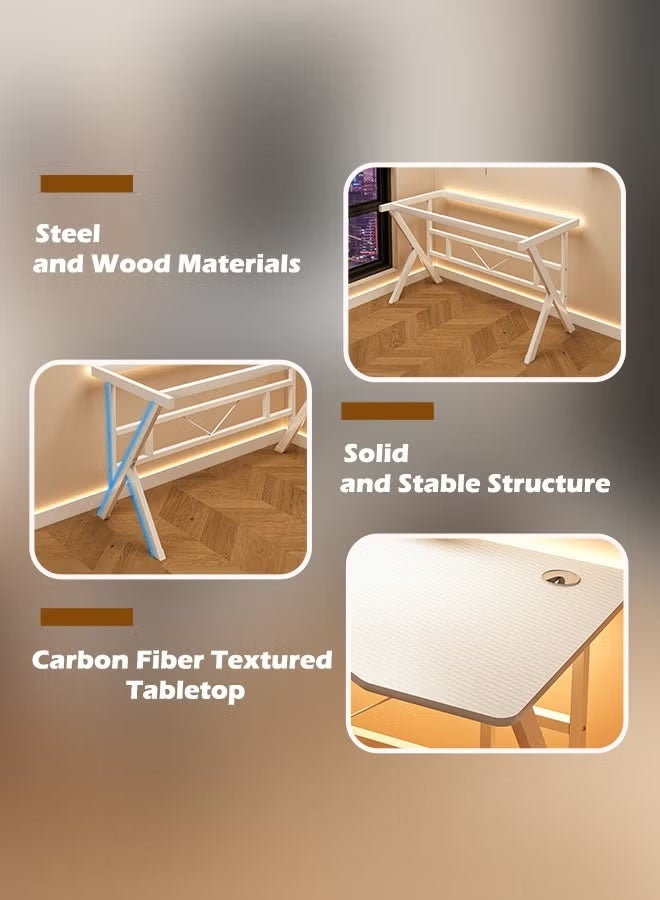 إج طاولة ألعاب بيضاء (140×60×75 سم)، مكتب ألعاب وطاولة للمكتب المنزلي، طاولة كمبيوتر مع سطح كربون فايبر على شكل حرف K، عالية الجودة وسهلة التركيب - Image 5