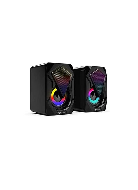 KISONLI 9090 USB + AUX 3.5MM Speaker RGB Speaker for Computer, LAPTOP 3 WATT PER SPEAKER  WITH MODERN ERGONOMIC DESIGN PERFECT FOR YOUR COMPUTER  SETUP