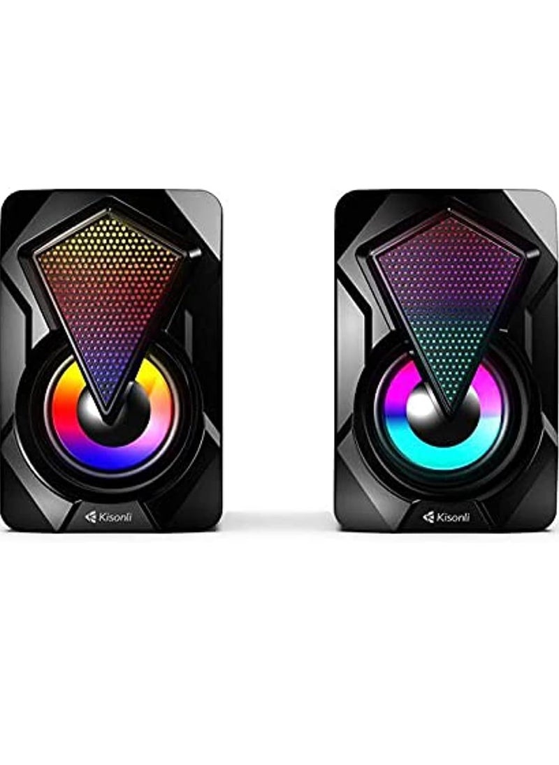 Kisonli - KISONLI 9090 USB + AUX 3.5MM Speaker RGB Speaker for Computer, LAPTOP 3 WATT PER SPEAKER  WITH MODERN ERGONOMIC DESIGN PERFECT FOR YOUR COMPUTER  SETUP - Image 1