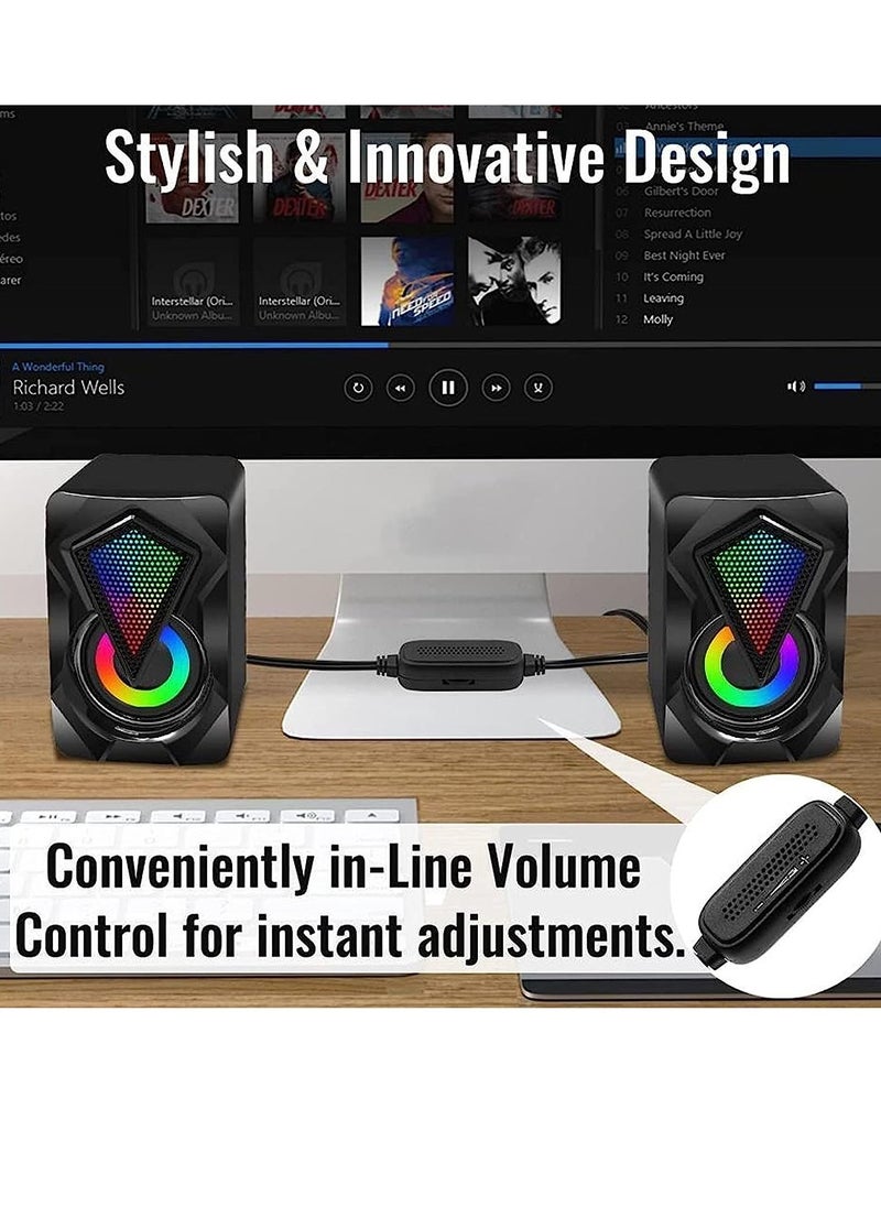 Kisonli - KISONLI 9090 USB + AUX 3.5MM Speaker RGB Speaker for Computer, LAPTOP 3 WATT PER SPEAKER  WITH MODERN ERGONOMIC DESIGN PERFECT FOR YOUR COMPUTER  SETUP - Image 1
