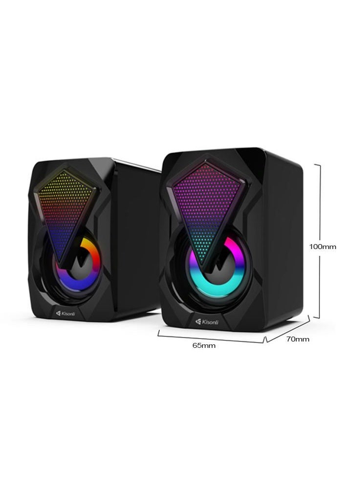 Kisonli - KISONLI 9090 USB + AUX 3.5MM Speaker RGB Speaker for Computer, LAPTOP 3 WATT PER SPEAKER  WITH MODERN ERGONOMIC DESIGN PERFECT FOR YOUR COMPUTER  SETUP - Image 1