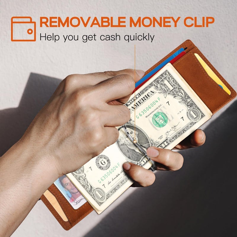 RUNBOX Slim Wallet for Men Genuine Leather RFID Blocking Bifold Minimalist Front Pocket Mens Wallet with Money Clip Thin Gift Box - Image 4