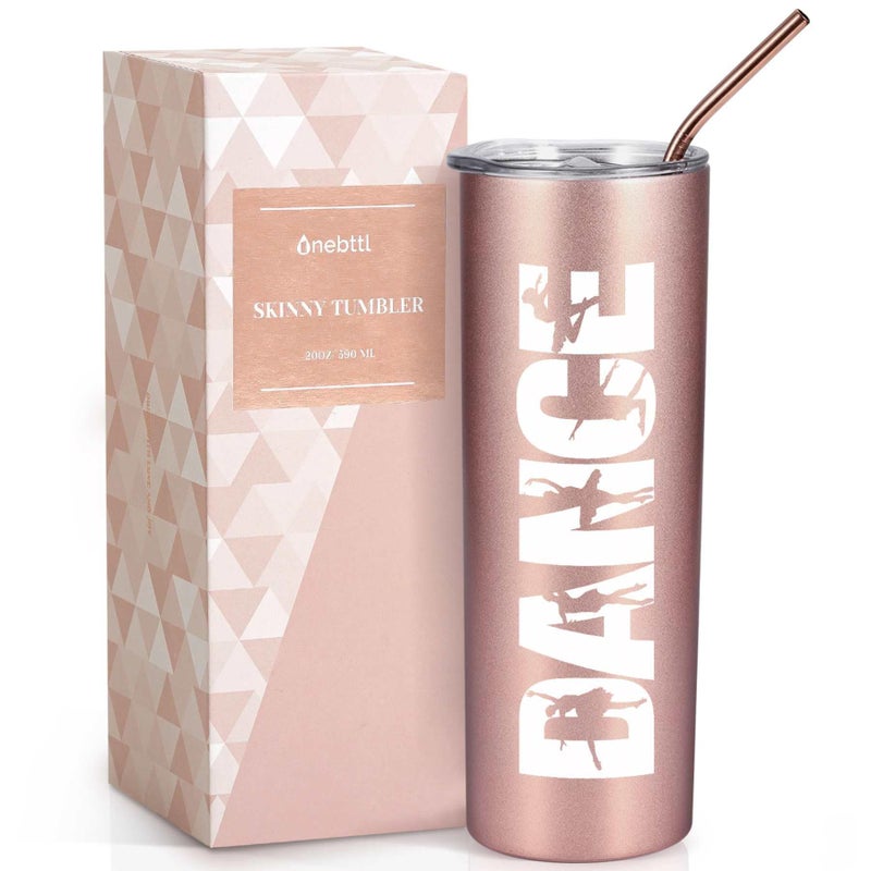 Onebttl Dancer Gifts for Girls Teens Her Dance 20oz590ml Stainless Steel Insulated Tumbler with Straw Lid Dance Themed Recital Gifts for Women Rose gold