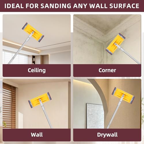 HOOMESUN Pole Sander For Drywall Adjustable Extension - Manual Hand Sanding Pole, Wall Sander for Painting Prep, Complete with 15pcs Sanding Sheets, 12-55inch (3 Pieces Each of 60, 80, 180, 240, 320 Grit) - Image 5
