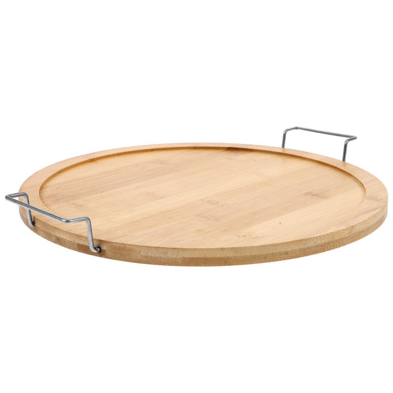 Wood Tray with Double Handle for Kitchen Counter - Round for Pizza, Steak, Cake, and Snacks - Image 4