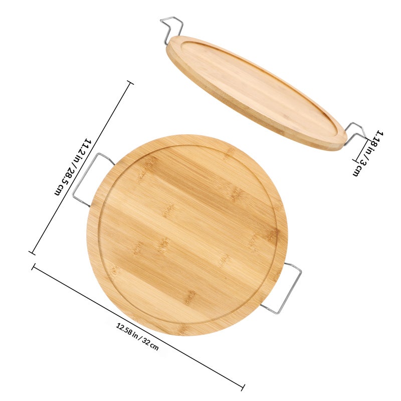 Wood Tray with Double Handle for Kitchen Counter - Round for Pizza, Steak, Cake, and Snacks - Image 2