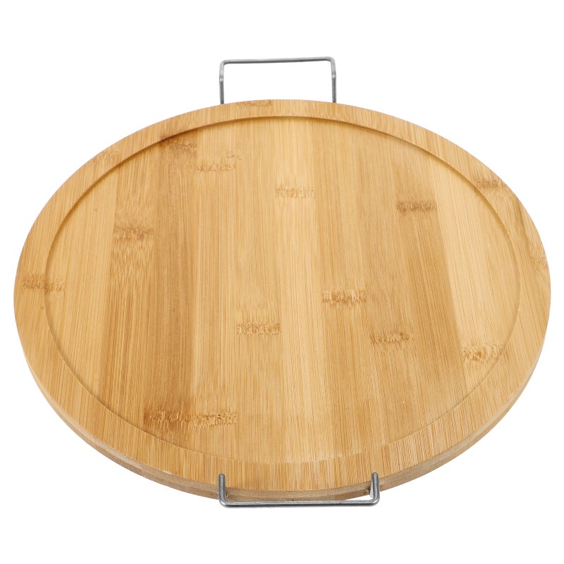 Wood Tray with Double Handle for Kitchen Counter - Round for Pizza, Steak, Cake, and Snacks - Image 1