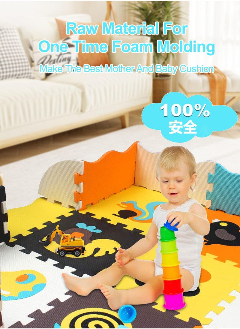 MaBaby - Baby Foam Play Mat for Kids，Square Interlocking Puzzle Floor Mat，Baby Play Mat Floor Mat Foam Puzzle Playmat for Toddlers with Fence - Image 1