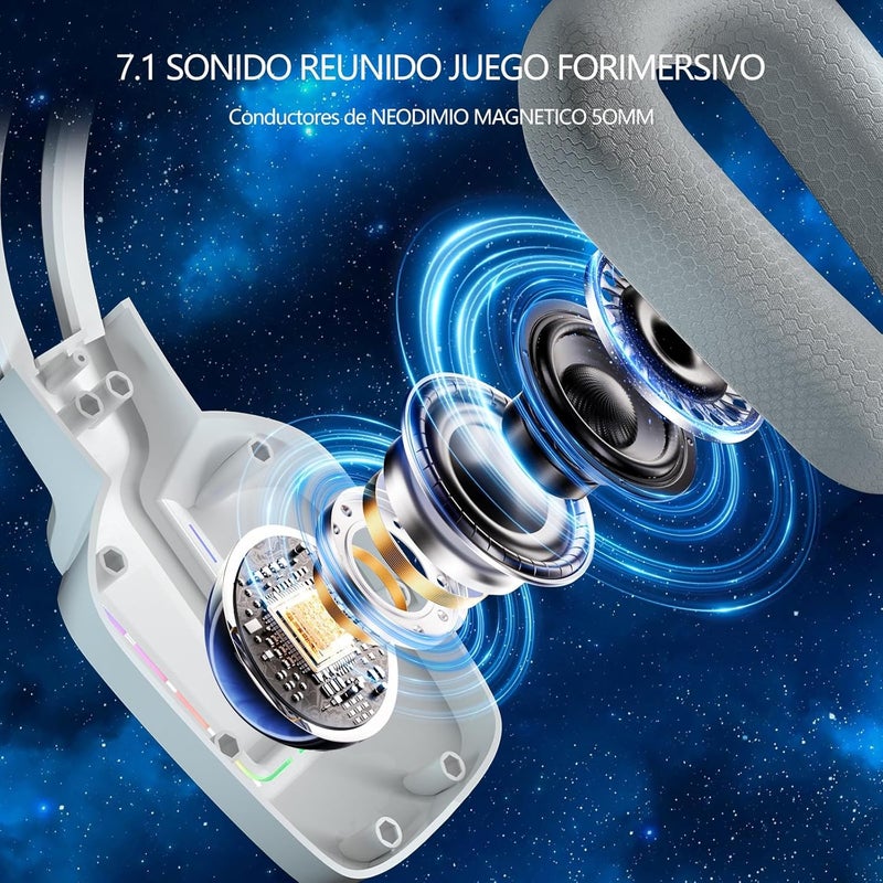 OMIRE PC Gaming Headset,USB Wired Headphones with 7.1Surround Sound,RGB Light,50MM Drivers,3D Spatial Audio with Mic Noise Cancelling For PC,PS4, PS5,Laptop,(Not compatible with Xbox)-RB-C8 PRO-White - Image 2
