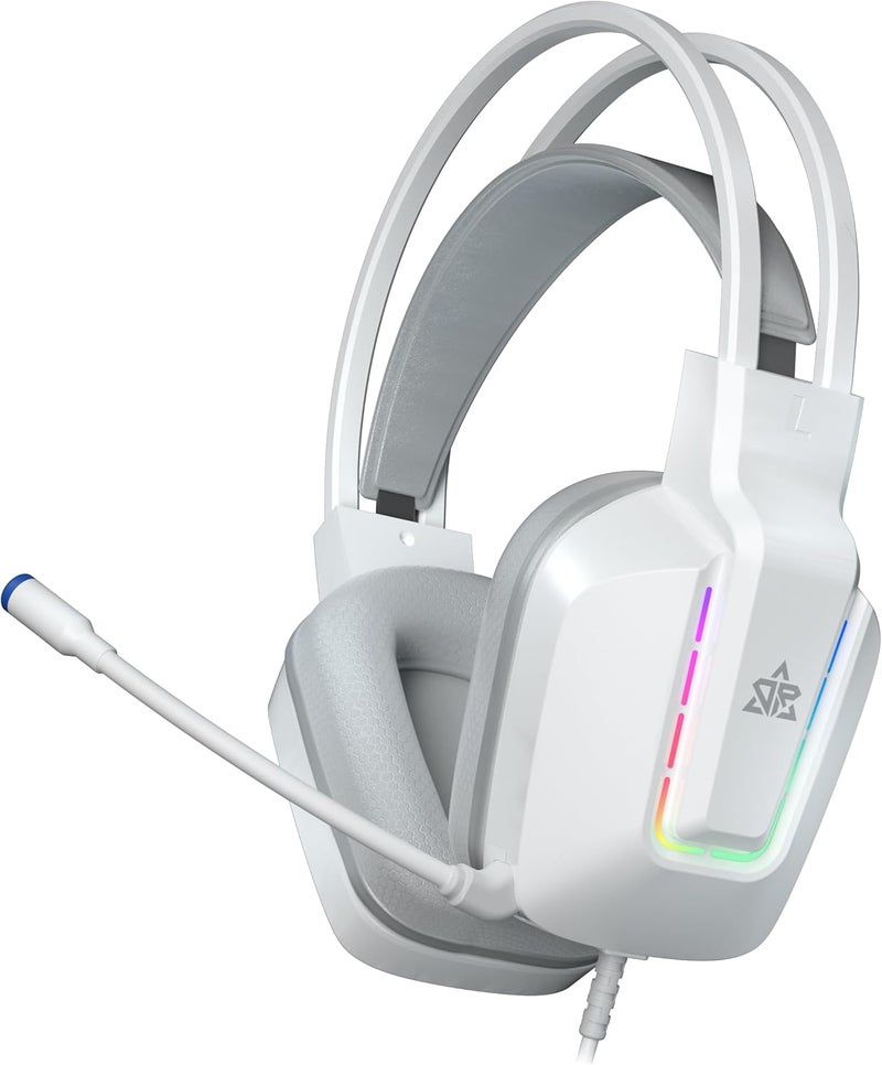 OMIRE PC Gaming Headset,USB Wired Headphones with 7.1Surround Sound,RGB Light,50MM Drivers,3D Spatial Audio with Mic Noise Cancelling For PC,PS4, PS5,Laptop,(Not compatible with Xbox)-RB-C8 PRO-White - Image 1