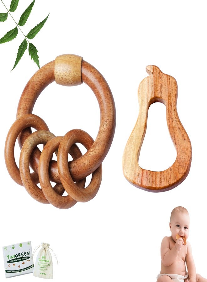 Tinigreen Pear Rattle Shaped Neem Wooden Teethers Combo for 3 to 12 Months Infant Baby (Pack of 2) - Image 1