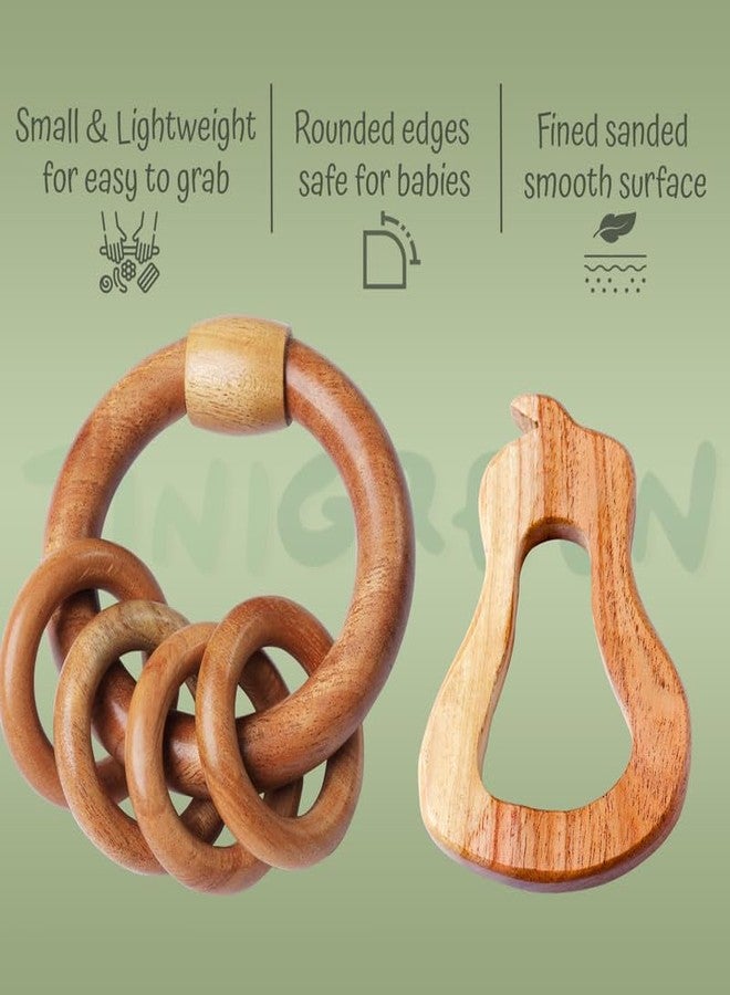 Tinigreen Pear Rattle Shaped Neem Wooden Teethers Combo for 3 to 12 Months Infant Baby (Pack of 2) - Image 2