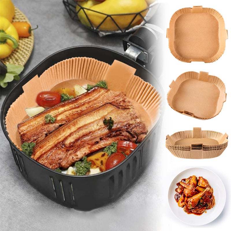 Gropecan Air Fryer Disposable Paper Liner, Square Parchment Insert Non-Stick, Baking Food Grade Sheet for Aifryer Basket, Oven, Pan, Oil-proof, Water-proof, Papel Para Freidora De Aire(50PCS 7.9 Inch Natural) - Image 4