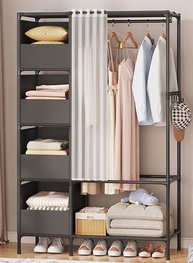 XiuWoo Portable wardrobe storage closet, clothes storage cabinet with curtain, clothes rack clothes hanging shelving for living room, bedroom, clothes room, black  - Image 1