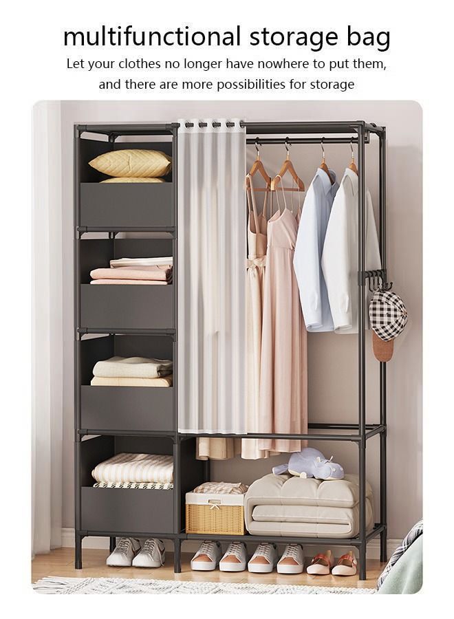XiuWoo Portable wardrobe storage closet, clothes storage cabinet with curtain, clothes rack clothes hanging shelving for living room, bedroom, clothes room, black  - Image 2