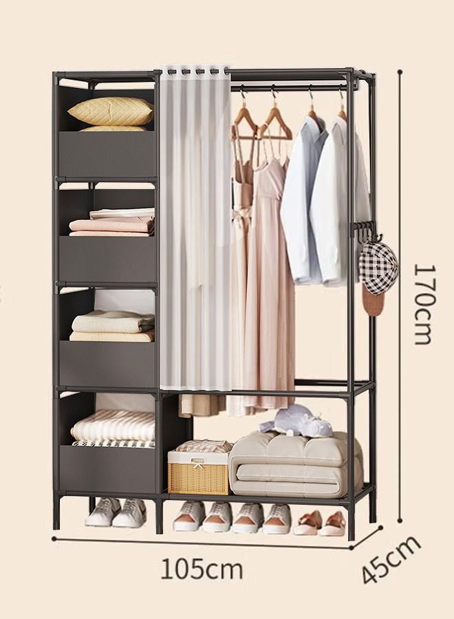 XiuWoo Portable wardrobe storage closet, clothes storage cabinet with curtain, clothes rack clothes hanging shelving for living room, bedroom, clothes room, black  - Image 5