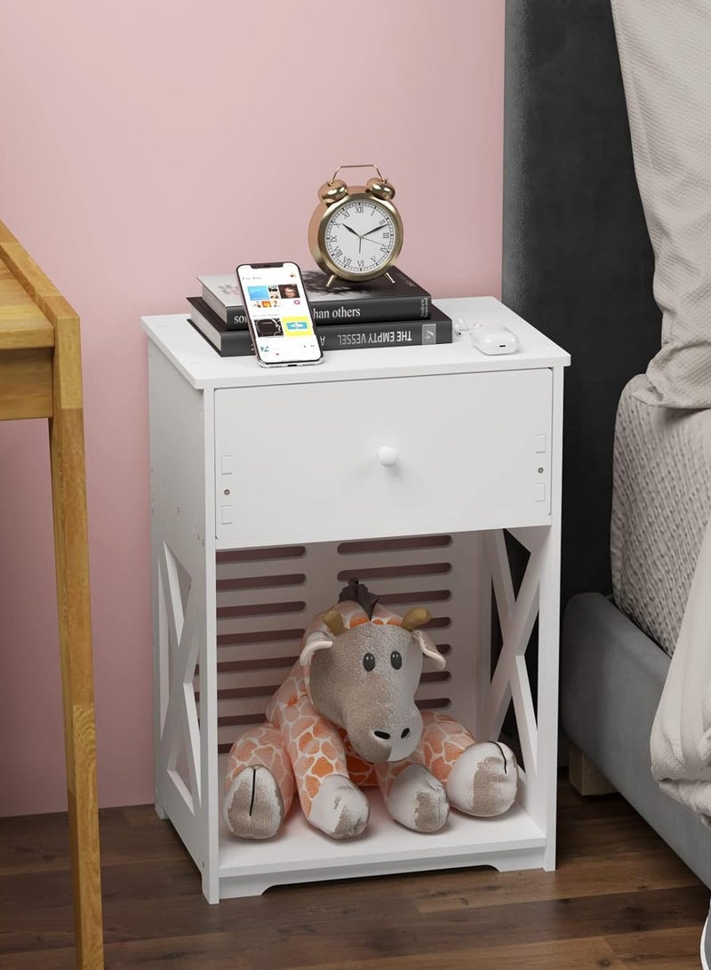 تي بي جي بي طاولة جانبية، طاولة بجانب السرير، طاولة نهائية خزانة تخزين صغيرة للحمام مع درج لغرفة النوم، غرفة المعيشة، الحمام، أبيض - خفيفة الوزن من PVC - Image 1