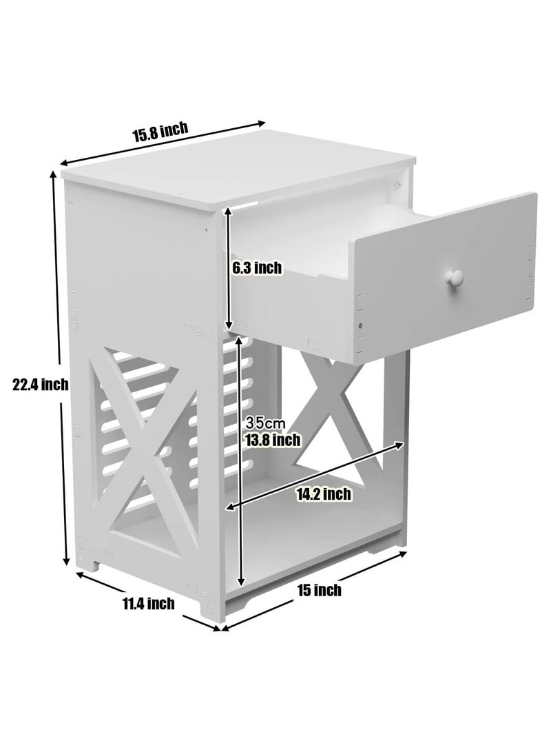 تي بي جي بي طاولة جانبية، طاولة بجانب السرير، طاولة نهائية خزانة تخزين صغيرة للحمام مع درج لغرفة النوم، غرفة المعيشة، الحمام، أبيض - خفيفة الوزن من PVC - Image 3