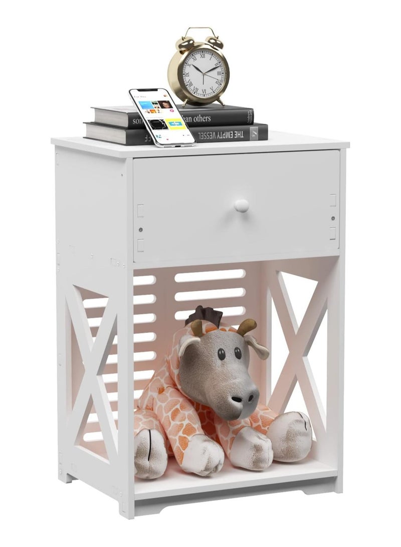 تي بي جي بي طاولة جانبية، طاولة بجانب السرير، طاولة نهائية خزانة تخزين صغيرة للحمام مع درج لغرفة النوم، غرفة المعيشة، الحمام، أبيض - خفيفة الوزن من PVC - Image 4