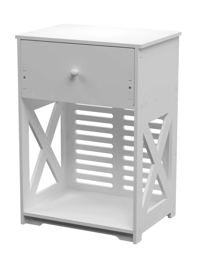 تي بي جي بي طاولة جانبية، طاولة بجانب السرير، طاولة نهائية خزانة تخزين صغيرة للحمام مع درج لغرفة النوم، غرفة المعيشة، الحمام، أبيض - خفيفة الوزن من PVC - Image 2