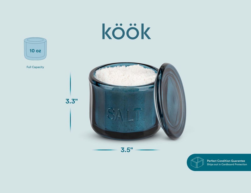 KooK Glass Salt Cellar, with Lid, Embossed Pressed Glass, Clear Storage Container, for Coffee, Sugar, Spices and Candies, Hand Wash Only, 10 oz, (Navy Blue) - Image 5
