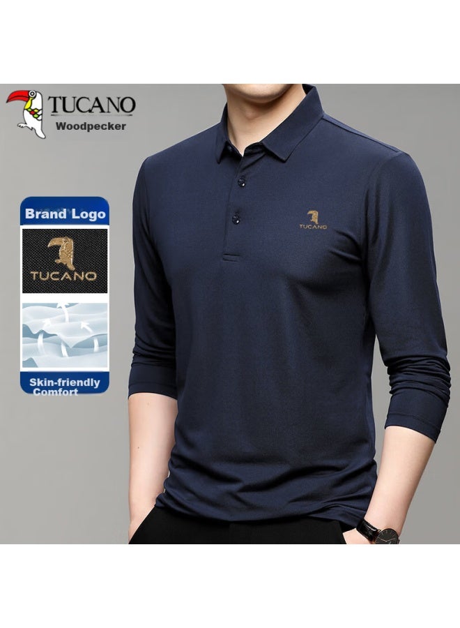 Tucano Tucano Long-sleeve T-shirt For Men, Spring And Autumn Business Casual, Turn-down Collar, Classic Versatile Fashion Loose Top, Men's Clothing, Navy Blue 2xl - Image 1