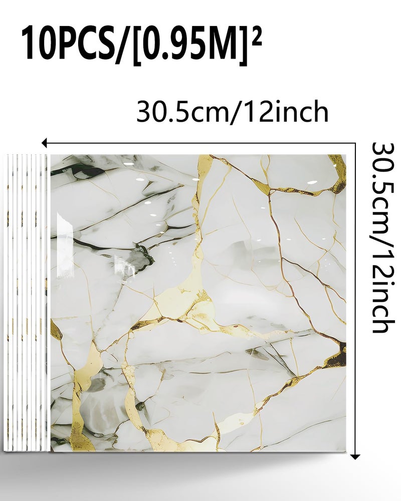 BESTWOO 10 Sheets Marble Peel and Stick Backsplash Tile, 12"x12" Waterproof PVC Self Adhesive Tile Shower Wall Panels for Bathroom, Kitchen, Living Room (Gold White) - Image 3