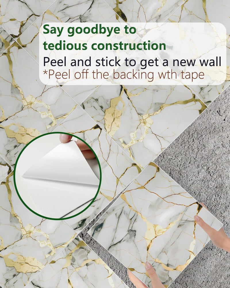 BESTWOO 10 Sheets Marble Peel and Stick Backsplash Tile, 12"x12" Waterproof PVC Self Adhesive Tile Shower Wall Panels for Bathroom, Kitchen, Living Room (Gold White) - Image 5