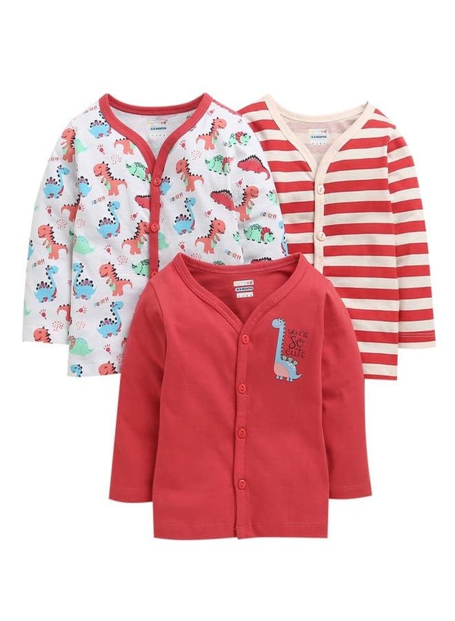 BUMZEE Baby Boys Cotton Full Sleeves Regular Fit Jablas Pack of 3 Red & White - 6-9 Months (Peb10688D-red) - Image 1