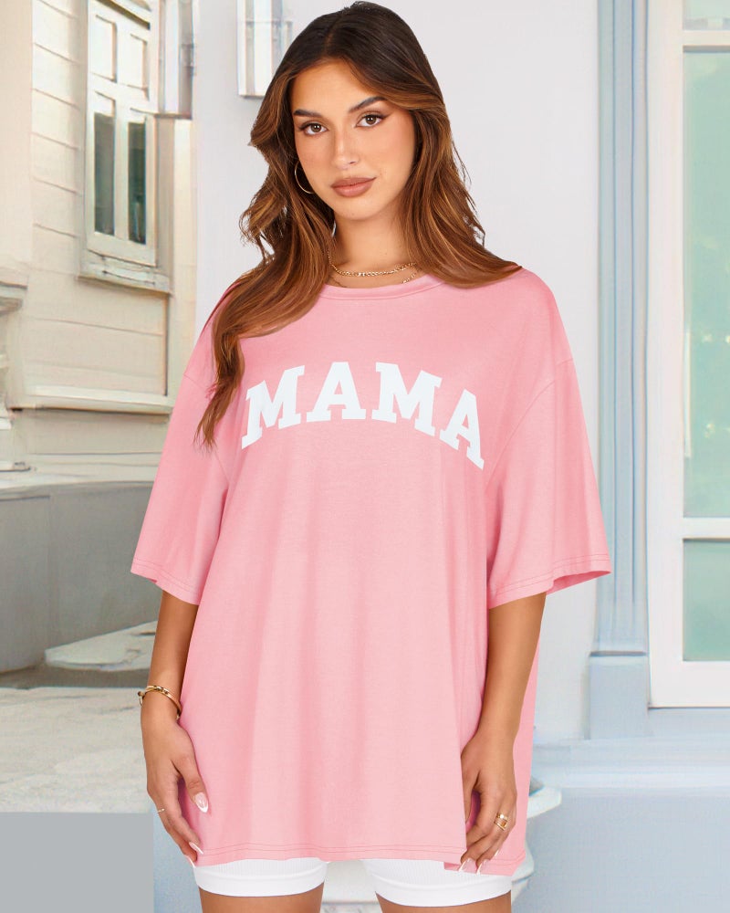 rosemia Womens Oversized Tshirt Graphic Tees Crew Neck Summer Short Sleeve Loose Fit Tops, Pink Letters, L - Image 3