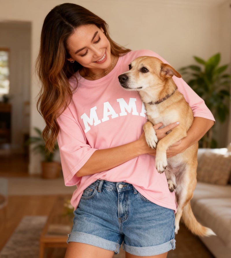 rosemia Womens Oversized Tshirt Graphic Tees Crew Neck Summer Short Sleeve Loose Fit Tops, Pink Letters, L - Image 2