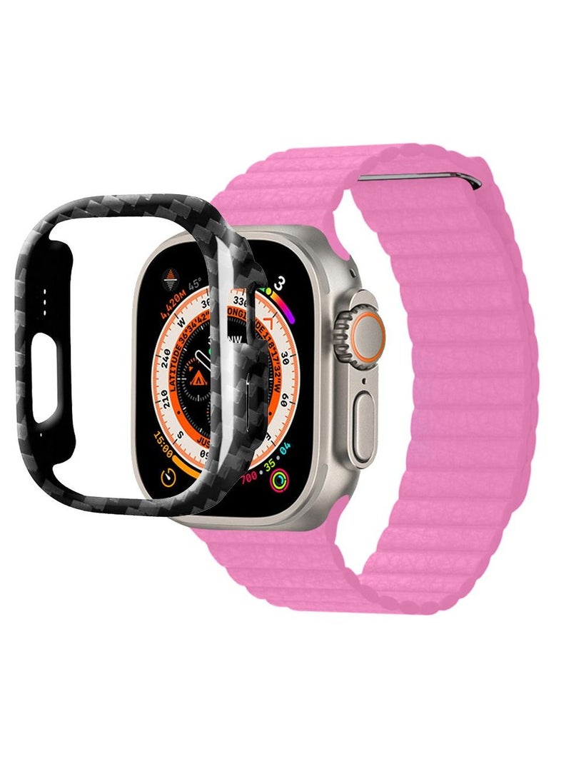 CATANES 2 Packs For Apple Watch Band 49mm Leather Loop Band Magnetic Watch Strap Wristband and Carbon Fiber Cup Holder Pink - Image 3