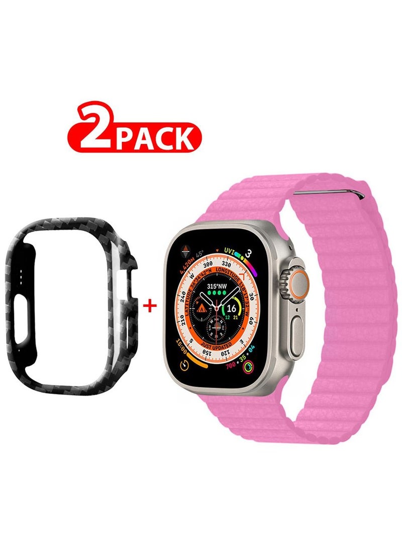 CATANES 2 Packs For Apple Watch Band 49mm Leather Loop Band Magnetic Watch Strap Wristband and Carbon Fiber Cup Holder Pink - Image 1