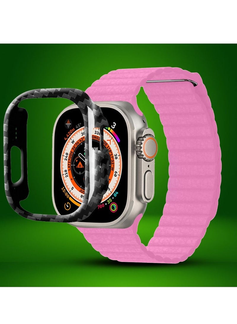 CATANES 2 Packs For Apple Watch Band 49mm Leather Loop Band Magnetic Watch Strap Wristband and Carbon Fiber Cup Holder Pink - Image 2
