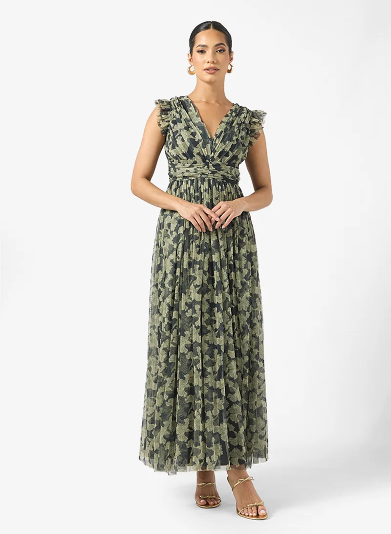 Anaya With Love Side slit Detail V Neck Flutter Sleeve Maxi Dress
