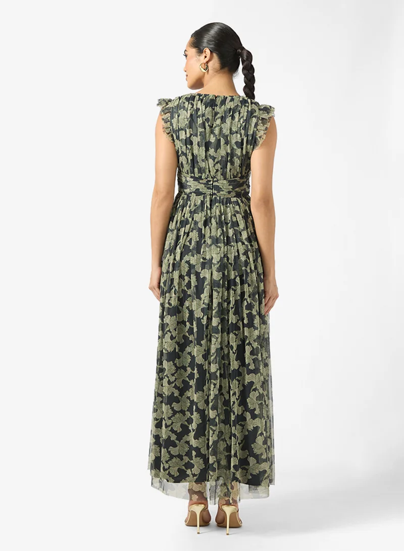 Anaya With Love Side slit Detail V Neck Flutter Sleeve Maxi Dress