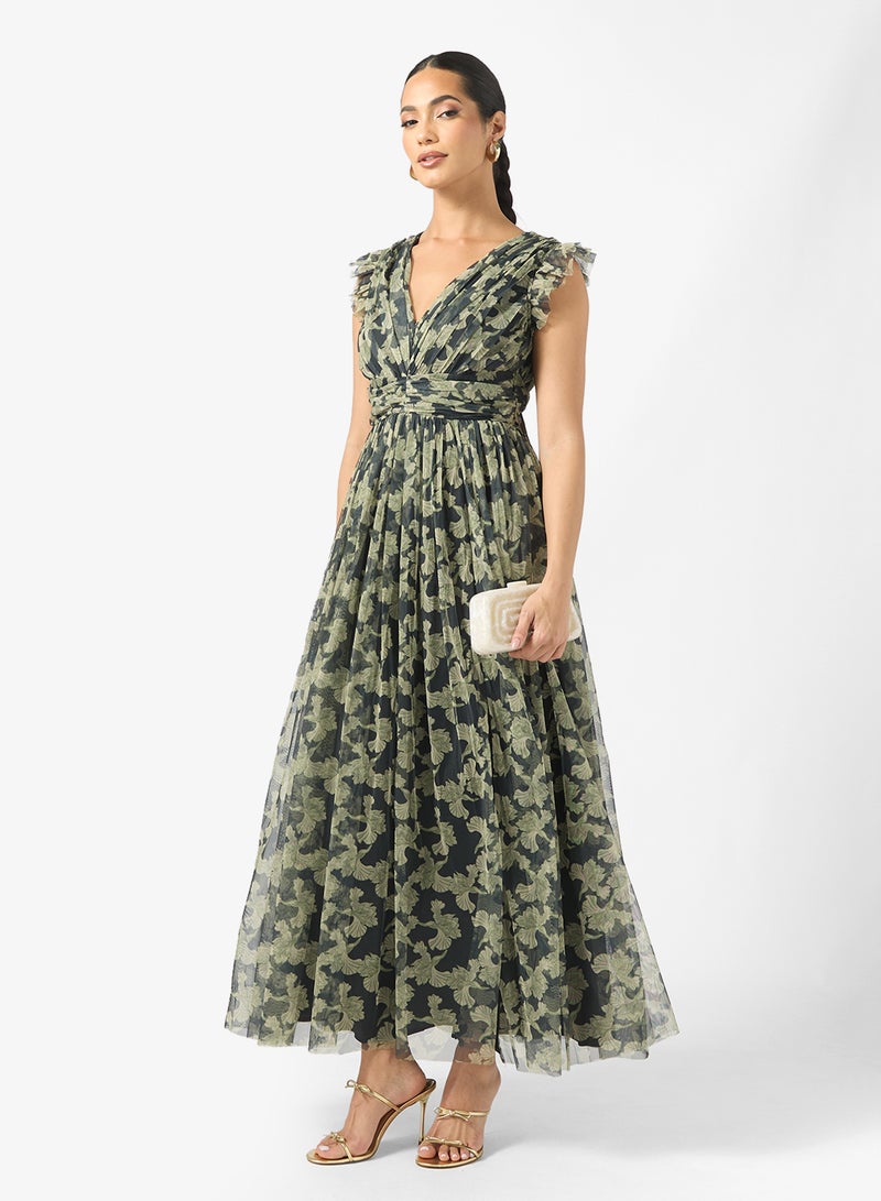 Anaya With Love Side slit Detail V Neck Flutter Sleeve Maxi Dress - Image 4