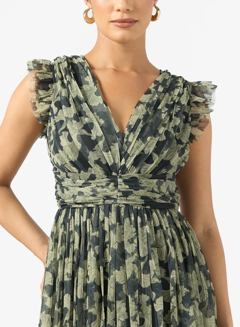 Anaya With Love Side slit Detail V Neck Flutter Sleeve Maxi Dress