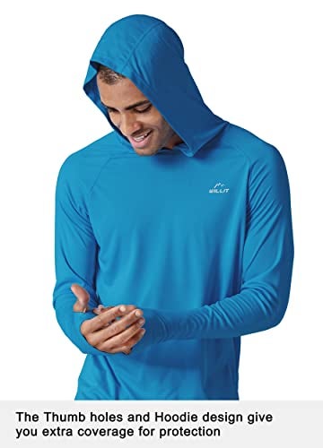 Willit Men's Sun Shirts UPF 50+ Rash Guard Long Sleeve Sun Protection Hoodie SPF UV Fishing Lightweight Athletic Running Brilliant Blue M - Image 2