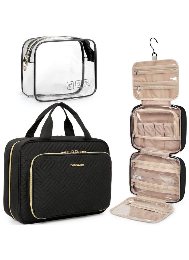 BAGSMART Toiletry Bag Hanging Travel Makeup Organizer With Tsa Approved Transparent Cosmetic Bag Makeup Bag For Full Sized Toiletries, Medium-Black  - Image 1