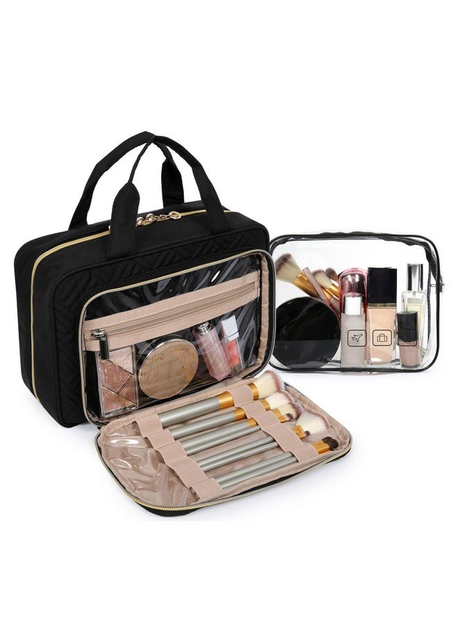 BAGSMART Toiletry Bag Hanging Travel Makeup Organizer With Tsa Approved Transparent Cosmetic Bag Makeup Bag For Full Sized Toiletries, Medium-Black  - Image 2