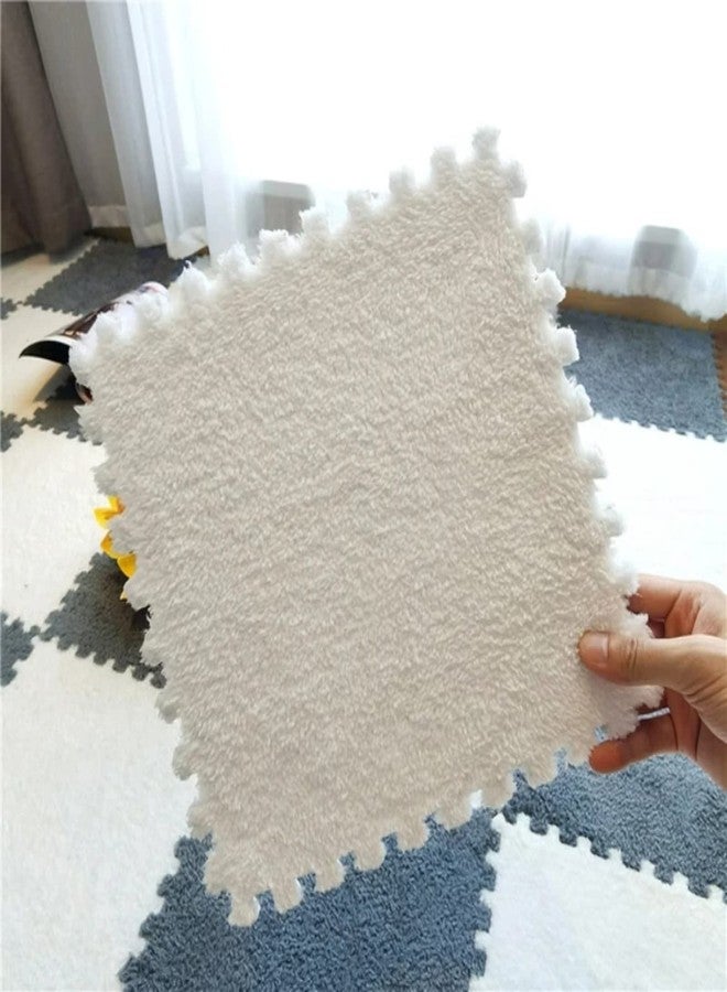 Typutomi 10pcs Plush Puzzle Foam Floor Mat, Soft Fluffy Interlocking Square Foam Tiles Area Rugs Carpet for Parlor Bedroom Decoration(11.8x11.8in, White & Apricot) - Image 3