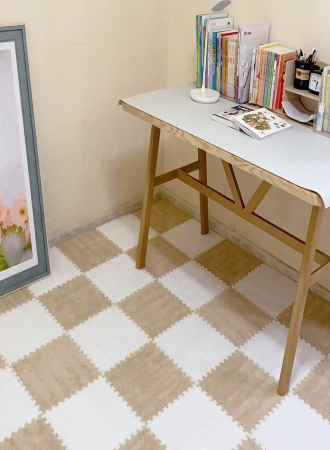 Typutomi 10pcs Plush Puzzle Foam Floor Mat, Soft Fluffy Interlocking Square Foam Tiles Area Rugs Carpet for Parlor Bedroom Decoration(11.8x11.8in, White & Apricot) - Image 5