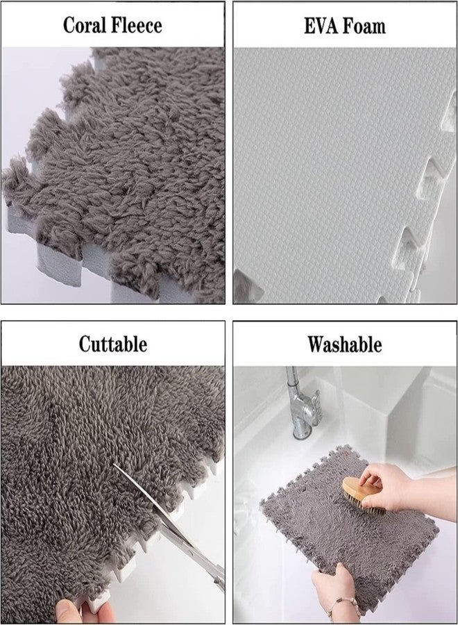 Typutomi 10pcs Plush Puzzle Foam Floor Mat, Soft Fluffy Interlocking Square Foam Tiles Area Rugs Carpet for Parlor Bedroom Decoration(11.8x11.8in, White & Apricot) - Image 4