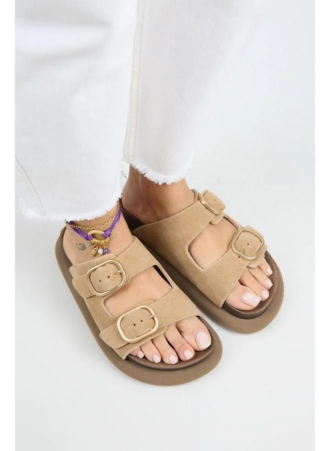 Lavanda Women's Genuine Leather Double Buckle Sand Sandal.