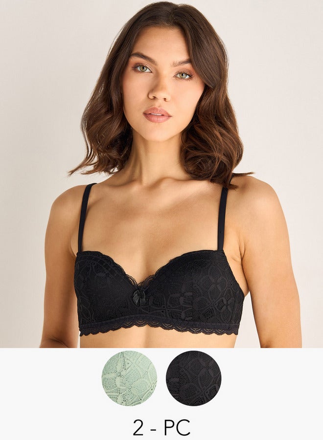 Splash FAV Set of 2 - Lace Detail Balconette Bra with Hook and Eye Closure - Image 1