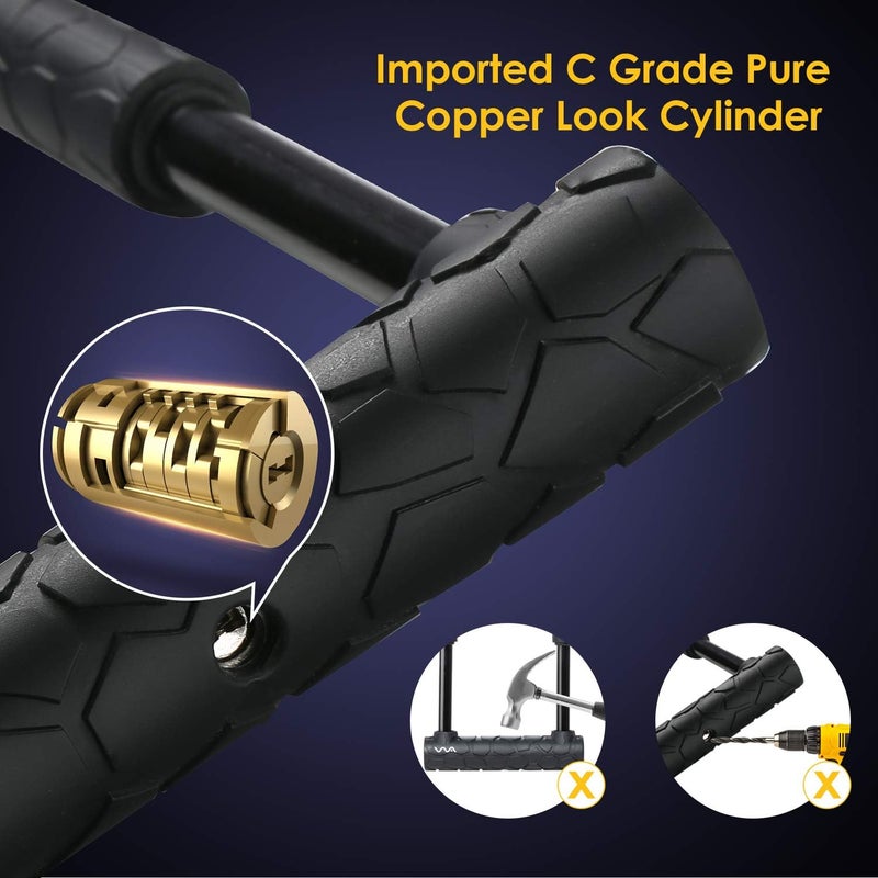 VVA Bike U Lock,Heavy Duty Combination Bicycle u Lock Shackle 4ft Length Security Cable with Sturdy Mounting Bracket and Key Anti Theft Bicycle Secure Locks - Image 3