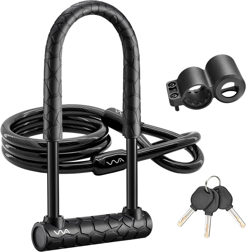 VVA Bike U Lock,Heavy Duty Combination Bicycle u Lock Shackle 4ft Length Security Cable with Sturdy Mounting Bracket and Key Anti Theft Bicycle Secure Locks - Image 1