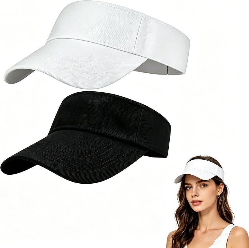 YOOJ® 2 PCS Empty Top Sun Visor Hat, Adjustable UV Protection Ponytail Cap with Thick Sweatband for Men & Women, Ideal Tennis, Running and Outdoor Sport Headwear in versatile solid shades - Image 1